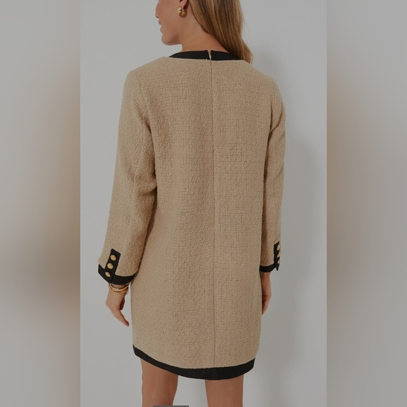 FINAL POMANDER PLACE Tan Coco Tweed Bow Dress Size Large NWOT - Picture 2 of 5